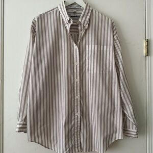 White + Burgundy Striped Cotton Boyfriend Shirt